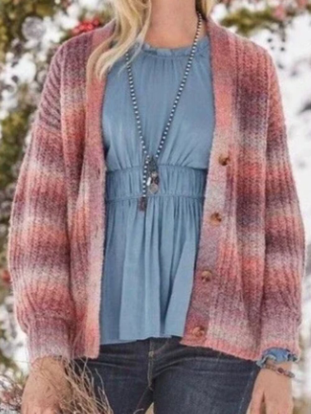 Sundance Northern Lights Cardigan Ombre Stripe Alpaca Wool Blend Size L